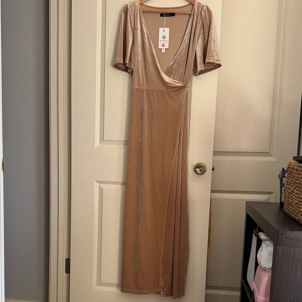 Chic Tan Maxi Wrap Dress